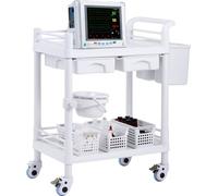Chariot de laboratoire médical - 2 plateaux - 2 tiroirs - 3 poubelles - Blanc - Mobile - Multifonctionnel - Idéal pour les cabinets médicaux et les cliniques