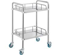 Chariot de laboratoire VEVOR, chariot à 2 étagères en acier inoxydable, chariot de service de laboratoire avec roulettes pivotantes, chariot de laboratoire Chariot dentaire pour clinique, laboratoire,