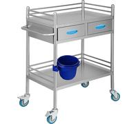 Chariot de laboratoire VEVOR, chariot à roulettes 2 couches en acier inoxydable, chariot médical avec deux tiroirs, chariot dentaire avec roues verrouillables et un seau, pour laboratoire, hôpital, us