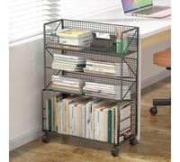 Chariot de livre mobile avec roues verrouillables, organiseur de fichiers roulants pour le bureau et la maison, grand chariot utilitaire en métal pour un accès et une organisation faciles aux