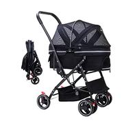 Chariot de luxe pour chien et chat - Poussette pliable pour chien de petite et moyenne taille - Chariot de voyage avec roues - Support portable pour chien - Auvent réglable (gris foncé) (noir)