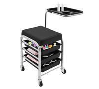 Chariot de manucure, studio de beauté, noir, manucure, pédicure, hauteur 53 à 77 cm, 3 compartiments + coussin, 4 roulettes, 121517 pouces, noir