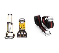 Chariot de manutention Acier, Pliable, Base 39X29cm, capacité 70kg. Dimensions Ouvert : 40x41x102cm, plié : 39x6x73 cm & Bottari SOS 35005 Sangles à Boucle de Fixage, 2x250 cm, Lot de 2