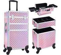 Chariot de maquillage 3 en 1 - Trousse de maquillage amovible verrouillable sur roulettes (rose sirène)