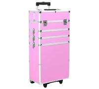 Chariot de Maquillage Professionnel en Aluminium Rose - 4 Niveaux Extensibles, 4 Roulettes Amovibles - Valise Rangement Cosmétiques 37 x 22 x 78 cm pour Salon, Coiffeuse, Maquillage Professionnel