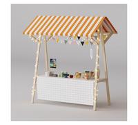 Chariot de marché agricole portable - Étalage mobile en bois avec roues - Support d'auvent pliable pour vendeurs du marché - Chariot de concession de 150 cm de large pour événements en plein air