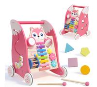 Chariot de Marche Bebe avec Xylophone, Instruments de Musique et jeu d'association de Formes.Trotteur Bebe Fille，Jouet Montessori Centre d'activités Multifonctionnel pour bébés de 6 mois et plus, Rose