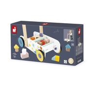 Chariot de marche en bois Janod Pure avec boîte à formes, 18 blocs, frein réglable Multicolore