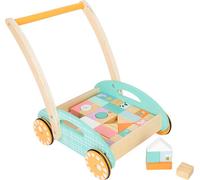 Chariot de marche en bois pastel pour bébé avec blocs