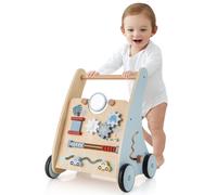 Chariot de marche en bois pour bébé COSTWAY, trotteur 2 en 1 avec centre d'apprentissage multi-activités