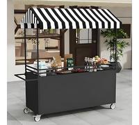Chariot de marché en Fer forgé avec auvent Pare-Soleil et Coffre de Rangement, Stand de Vente Portable et léger pour événements extérieurs, Usage Commercial (Noir, 120 cm/47,2 po)