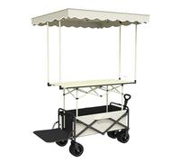 Chariot De Marché Extérieur, Chariot À Provisions Pliable Avec Roues, Offrant Une Grande Capacité, Adapté Aux Marchés Et Aux Attractions Touristiques(Beige,WITH CANOPY_DOLLY MODEL)