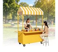 Chariot de Marché Fermier Portable avec Auvent - Station de Boissons et Jus avec Comptoir d’Extension Pliable, Auvent Rayé, Énorme Rangement Ouvert pour Marchés Extérieurs(Orange,100cm/39in)