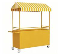 Chariot de Marché Mobile Double Face avec Auvent, Stand d’Exposition Roulant avec Étagères de Rangement pour Aliments, Artisanat, Vente au Détail et Événements Extérieurs(Yellow,120cm/47in)