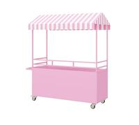 Chariot De Marché Mobile Extérieur Avec Auvent Rayé, Stand De Vente Créatif En Fer Avec Roues Bloquables, Grand Plan De Travail Et Large Espace De Rangement Pour Événements, Marchés Et Street Food