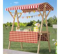 Chariot de marché Pliable Cadre Bois renforcé Planche épaisse bâche Pare-Soleil Installation Rapide pour commerces détaillants marchés Nocturnes et événements extérieurs(Red+Black,150cm(59in))