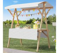 Chariot de marché Pliable Cadre Bois renforcé Planche épaisse bâche Pare-Soleil Installation Rapide pour commerces détaillants marchés Nocturnes et événements extérieurs(White+Black,120cm(47.2in))