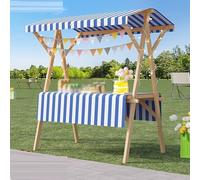 Chariot de marché pliable portable en bois pour vendeurs - Stand de marché léger avec auvent pour marchés agricoles, stands de nourriture, hot-dog, crème glacée, présentoirs de fleurs