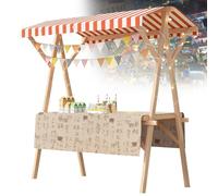 Chariot de marché portable en bois avec auvent et roues, capacité de 99,8 kg, présentoir extérieur pliable pour marché fermier et nourriture de rue, installation rapide