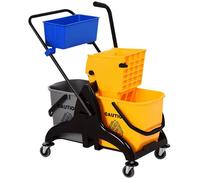 Chariot de ménage - HOMCOM - essoreuse latérale seau 26 L + panier de rangements - 78 x 45 x 95 cm - jaune