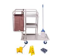 Chariot de ménage mobile, chariot de nettoyage en acier inoxydable pour écoles, hôpitaux, usines, organisateur durable avec roulettes
