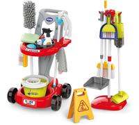 Chariot de Ménage pour Enfants avec Serpillière, Seau, Balai, Aspirateur, Brosses, Pelle, Balai à Main, Jouet de Rôle pour Enfants