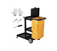 Chariot de Ménage Professionnel 3 Niveaux Chariot de Nettoyage en PP avec Sac et Couvercle Chariot d'Entretien Charge 90