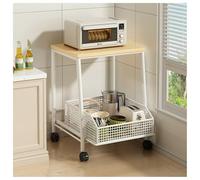 Chariot de micro-ondes compact avec roulettes - Support de cuisine roulant et panier de rangement - Étagère polyvalente pour bureau, salon et chambre à coucher - Finition blanche - Design peu