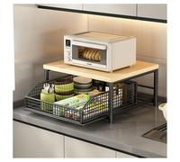 Chariot de micro-ondes compact avec roulettes - Support de cuisine roulant et panier de rangement - Étagère multifonction pour bureau, salon, chambre à coucher - Noir - Petit design