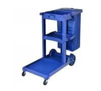 Chariot de Nettoyage Commercial à 3 étagères avec Housse et Sac en Vinyle, Chariot de ménage en Plastique sur roulettes - Bleu