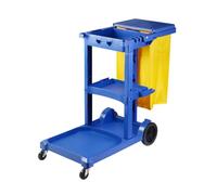 Chariot de nettoyage d'entretien avec sac de collecte de 50 litres, chariot d'hôtel multifonctionnel à 3 étagères pour service de chambre et utilisation à l'hôtel, design durable pour un nettoyage