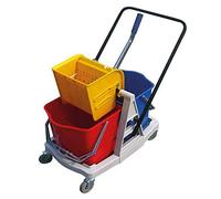 Chariot de nettoyage Le Plus de l'Entretien - Ensemble complet - 2 x 15L + Presse + Monture à plat + 2 franges + Manche - Aluminium - Argent - Intérieur