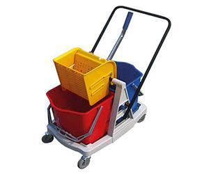 Chariot de nettoyage Le Plus de l'Entretien - Ensemble complet - 2 x 15L + Presse + Monture à plat + 2 franges + Manche - Aluminium - Argent - Intérieur