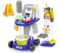 Chariot de Nettoyage pour Enfant, Nombreux Accessoires, avec Serpillière, Seau, Balai, Aspirateur, Brosses, Pelle, Balai à