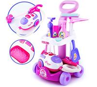 Chariot de nettoyage pour enfants avec aspirateur - Lumière & son, véritable effet d'aspiration - Jeu de rôle ménage à partir de 3 ans - Kit d'accessoires, plastique ABS