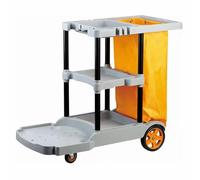 Chariot de nettoyage pour hôtels, chariot utilitaire de conciergerie, conception robuste à roulettes, chariot de service d'entretien ménager avec roues, chariot de nettoyage commercial à 3 niveaux,