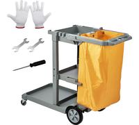 Chariot de nettoyage VEVOR Chariot de nettoyage avec 3 compartiments, Chariot de nettoyage hygiénique Capacité de charge 90,7 kg, Gris PP Chariot d'essuyage Chariot système avec sac poubelle en PVC, C