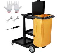 Chariot de nettoyage VEVOR Chariot de nettoyage avec 3 compartiments, chariot hygiénique Chariot de nettoyage capacité de charge 90,7 kg, noir Chariot de nettoyage PP Chariot système avec sac poubelle