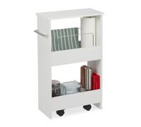 relaxdays Chariot de Niche, 2 Compartiments, désserte sur roulettes, Meuble étroit, Bain et Cuisine, MDF, Blanc.