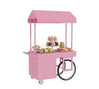 Chariot de Nourriture Ambulant avec Toit, Stand Restauration Mobile Placard et Tiroir Rangement, Comptoir Publicitaire pour Hot-Dogs, Café, Pop-corn(Pink,120cm/47")