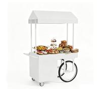 Chariot de Nourriture Ambulant avec Toit, Stand Restauration Mobile Placard et Tiroir Rangement, Comptoir Publicitaire pour Hot-Dogs, Café, Pop-corn(White,100cm/39")