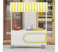 Chariot de nourriture mobile avec auvent rayé, chariot d'affichage portable pour marchés, événements, ventes en plein air