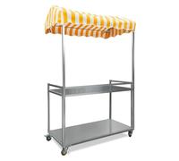 Chariot de nourriture mobile pliable sur roues, kiosque de vendeur de rue en métal, présentoir de collations à 2 niveaux pour marché agricole, stand de nourriture portable (bleu, 100,1 x 50 cm)