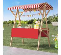 Chariot de nourriture pliable avec auvent - Stand de vendeur en bois léger pour collations, crème glacée, hot-dogs et desserts - Présentoir portable (rouge, 120 cm de large)