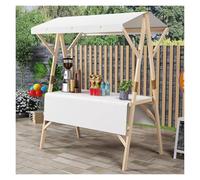 Chariot de nourriture pliable avec roulettes, support de marché en bois portable pour vendeur extérieur, chariot mobile de limonade avec auvent pour événements