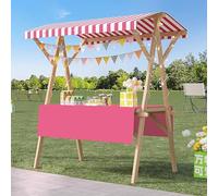 Chariot de nourriture pliable - Stand de vendeur en bois léger avec auvent, présentoir de collations de 120 cm pour crème glacée, hot dogs, desserts - Parfait pour les affaires (rose)