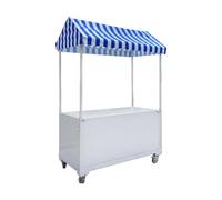 Chariot de nourriture portable avec auvent, présentoir mobile avec roues verrouillables et grand rangement, assemblage facile pour les marchés, foires, festivals et événements