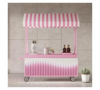 Chariot De Nourriture Portable Avec Auvent, Vente Mobile Extérieure Grande Table Et Boîte Rangement, Concession Robuste Roues Verrouillables(Pink,100cm)