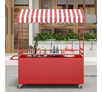 Chariot De Nourriture Rue Mobile Avec Auvent Et Bacs Stockage, Vendeur Extérieur, Adapté Aux Marchés, À La Événements D'exposition(Red,L 200cm/78.7in)