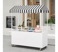 Chariot De Nourriture Rue Mobile Avec Auvent Et Bacs Stockage, Vendeur Extérieur, Adapté Aux Marchés, À La Événements D'exposition(White,L 200cm/78.7in)